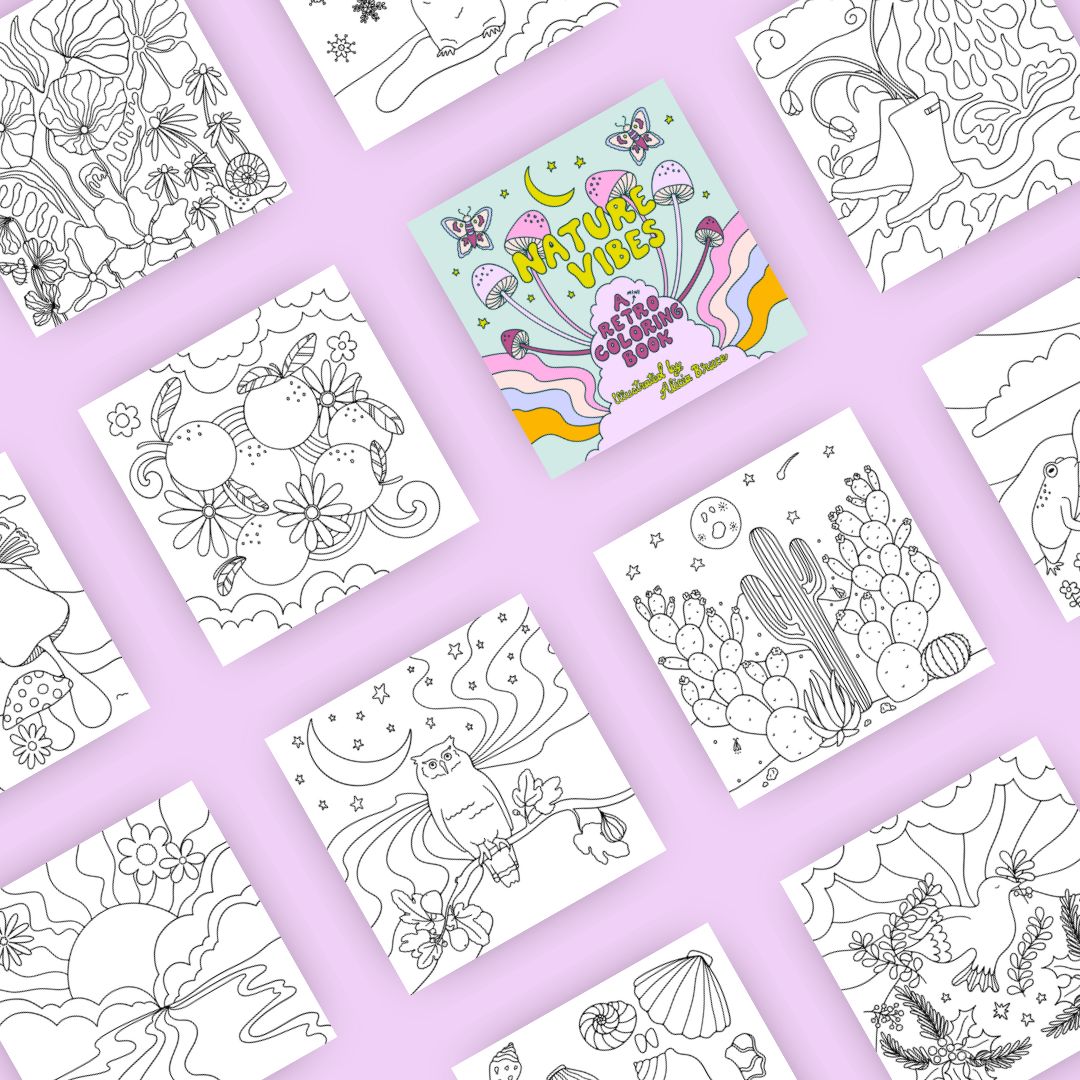Nature Vibes: Printable Retro Coloring Book Pages