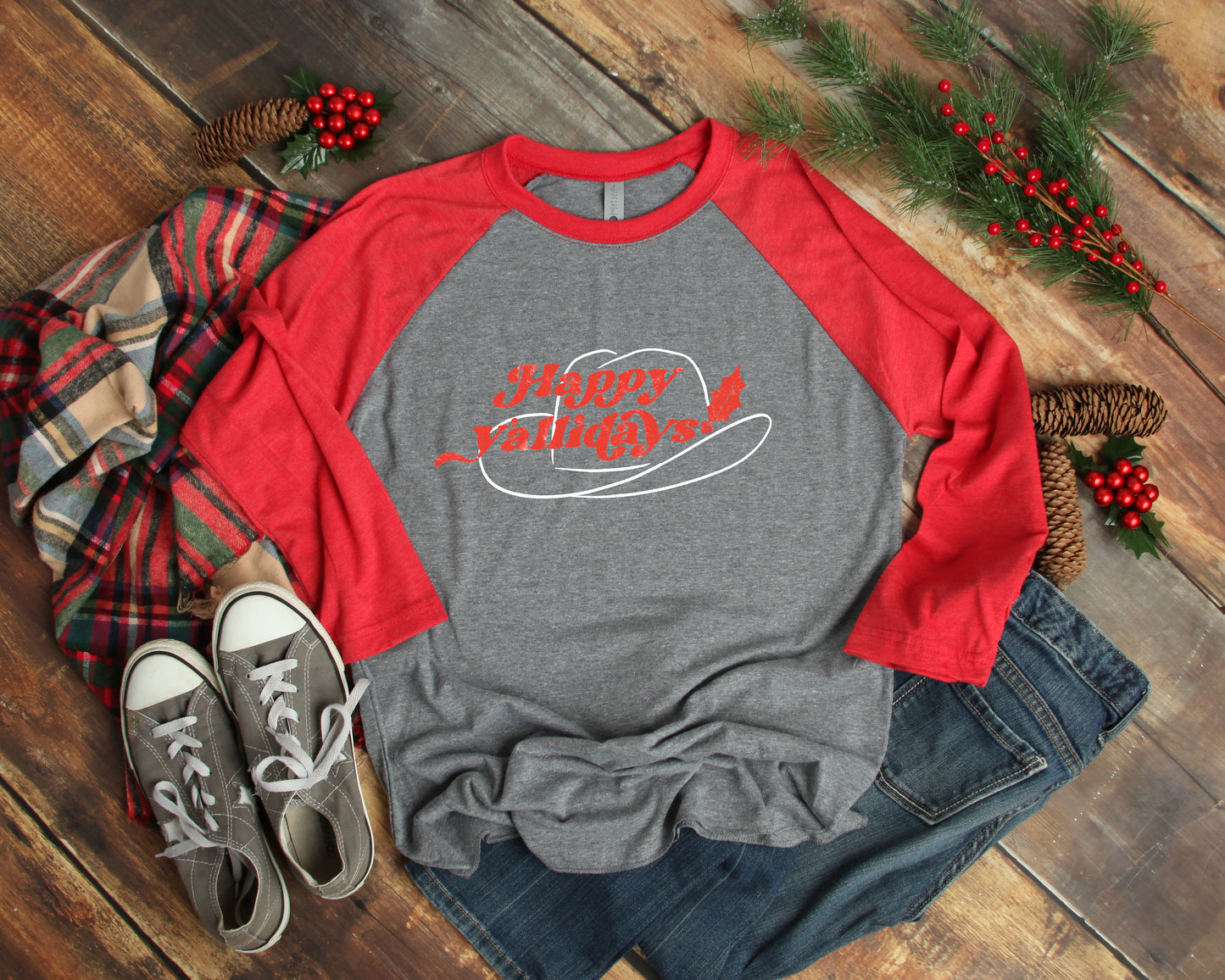 Happy Y'allidays 3/4 Sleeve Baseball Shirt