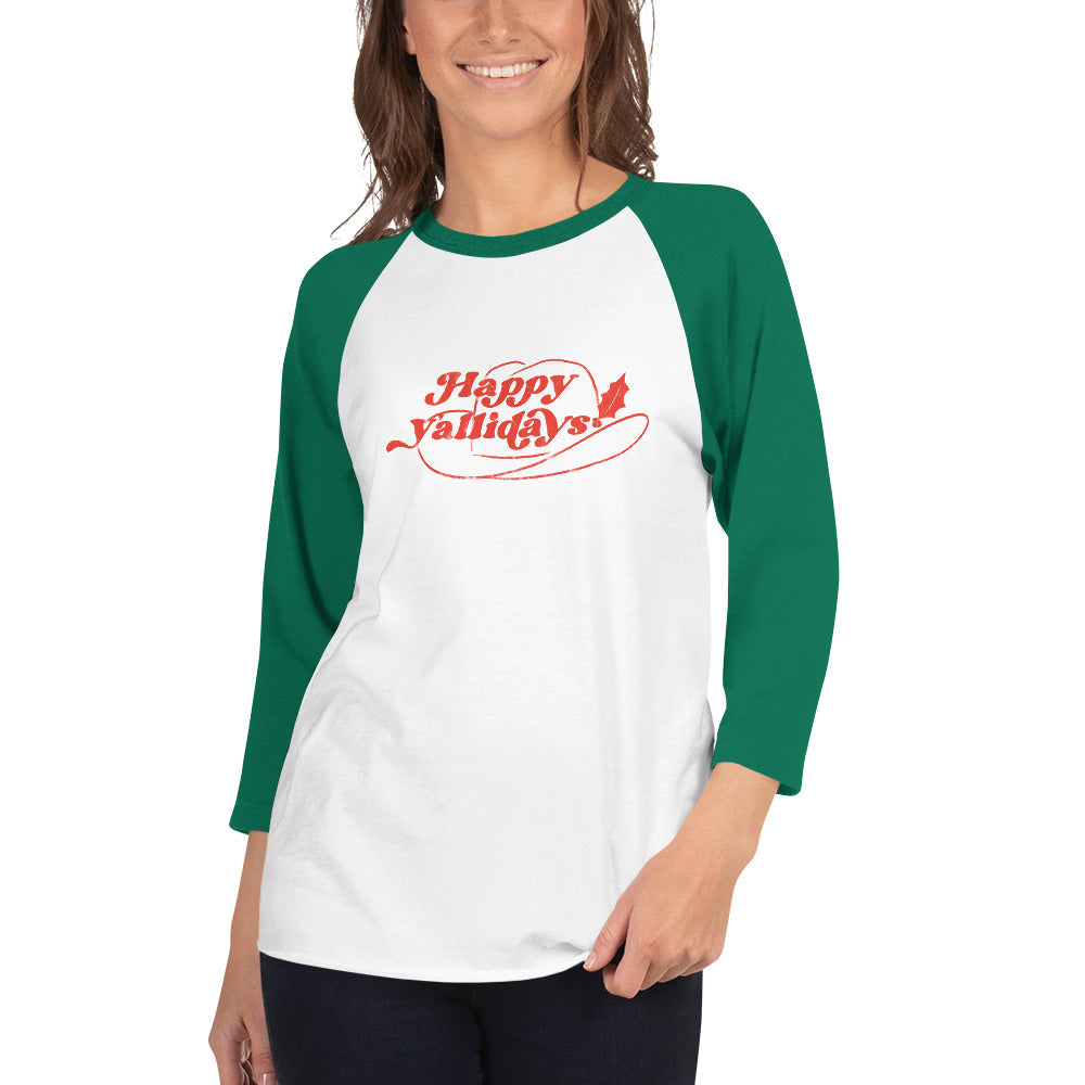 Happy Y'allidays 3/4 Sleeve Baseball Shirt